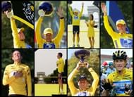 Combination shows Lance Armstrong's Tour de France wins and a 2005 picture showing seven fingers during the 92nd Tour